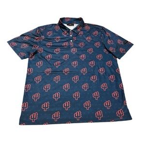 Yatta Golf Polo Navy‎ Blue with Red Cactus Print Size Large